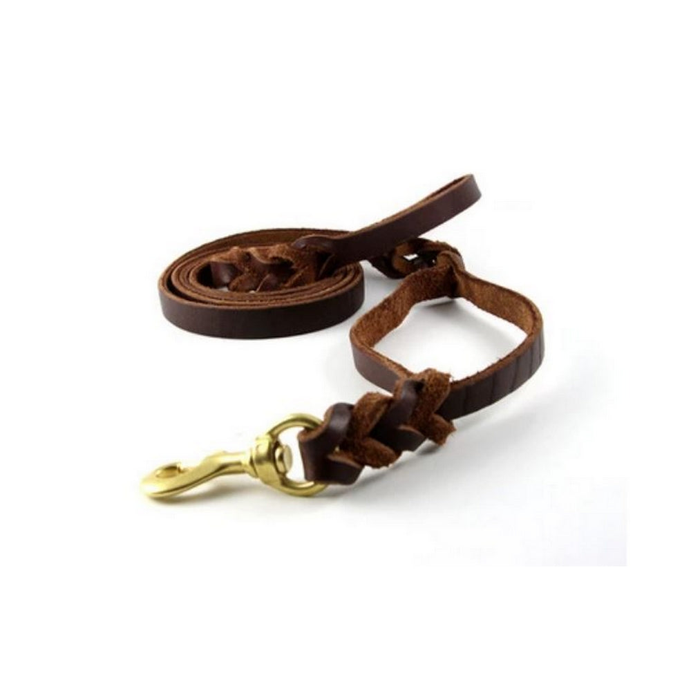 Laisse tressée cuir marron