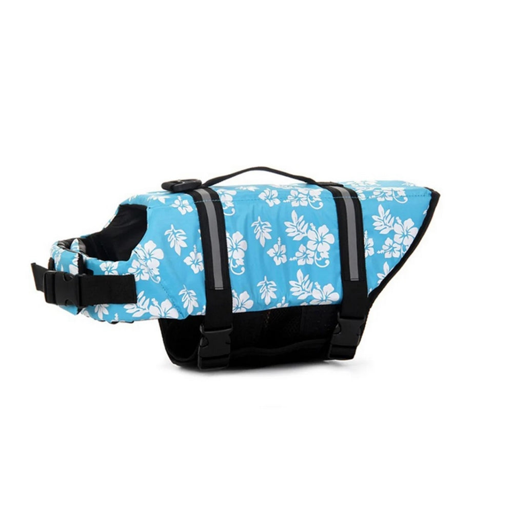 Gilet de sauvetage chien bleu fleurs