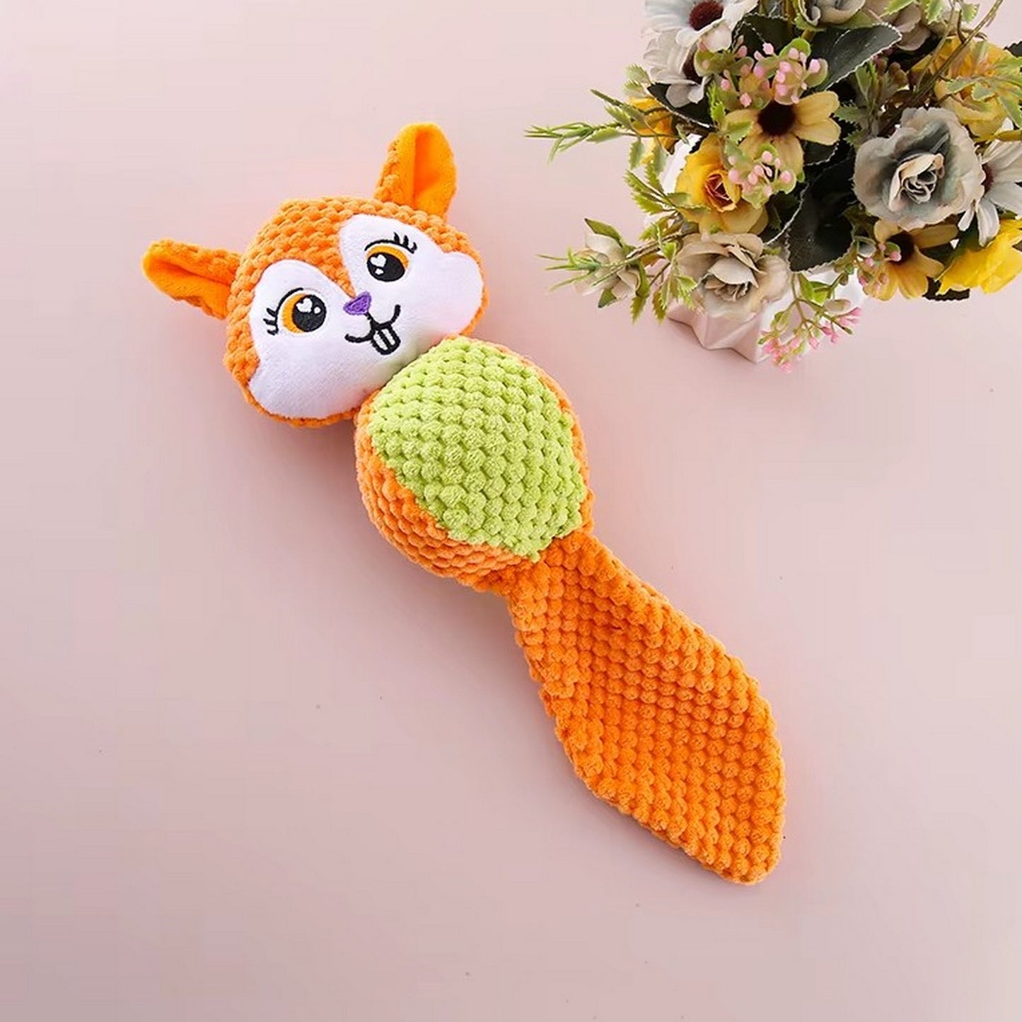 peluche chien écureuil orange